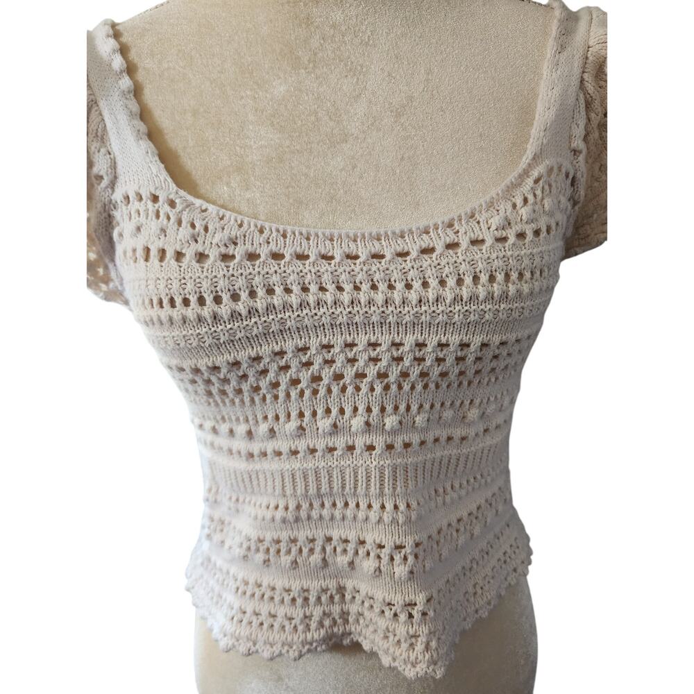 Sincerely Jules Cream Crochet Boho Knit Flutter Sleeves Size Small - Picture 2 of 6